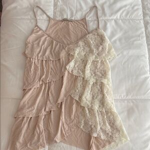 Layered Lace Ruffle Tank Top - Blush & Cream